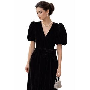 Vintage Talbots Albert Nipon Dress Velvet Puff Sleeve Bow Party Made USA Size 13